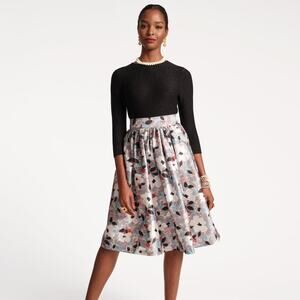 Frances Valentine | Womens Barbara Midi Skirt Poppy Party Silver Floral Elevated